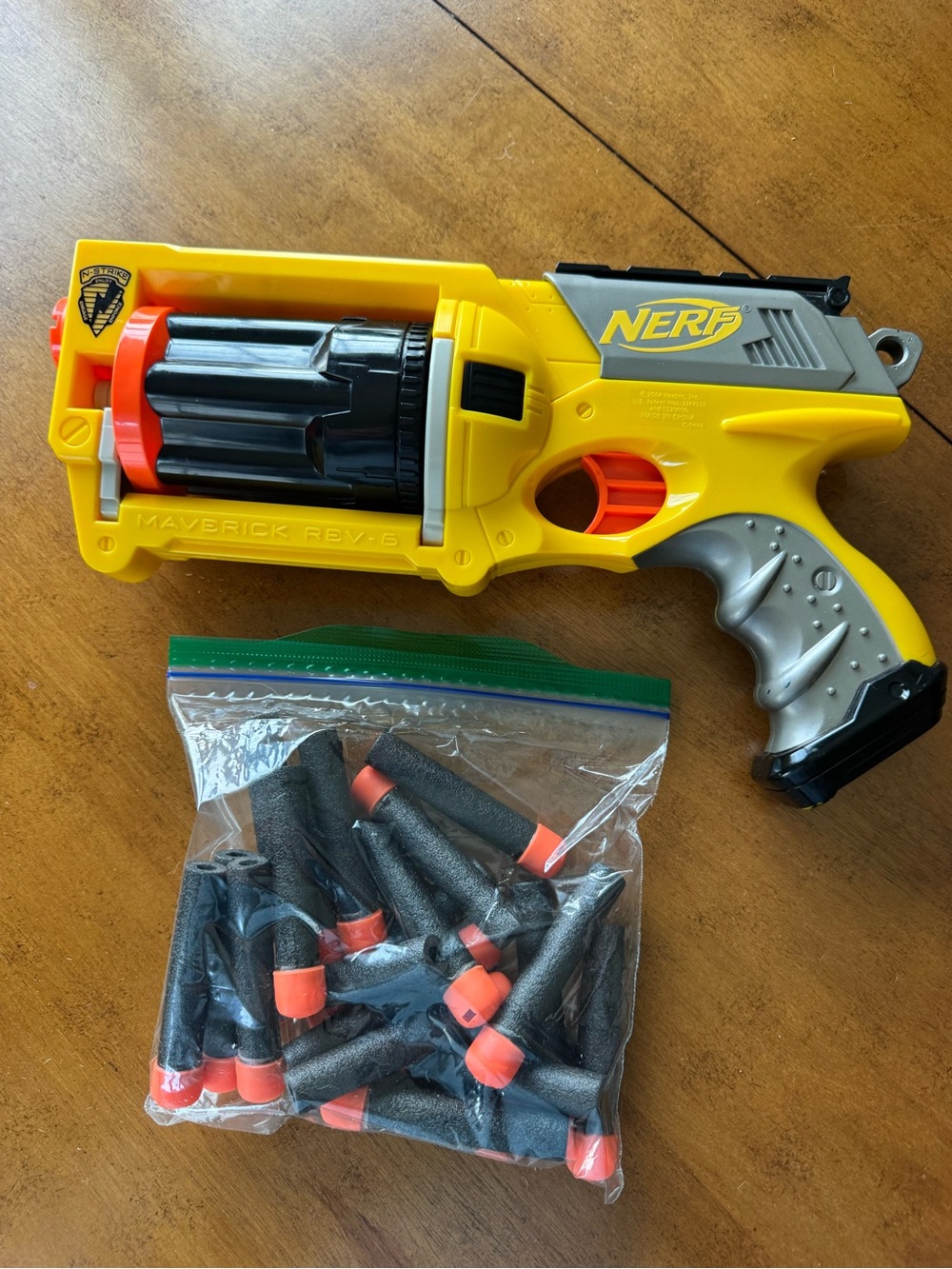 Nerf Yellow & Silver Maverick-Style Foam Dart Blaster with Extra Darts